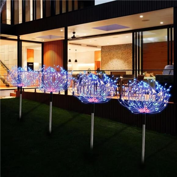 5 Pack Outdoor Solar Garden Lights, Solar Firework Light 600 LED Waterproof - Picture 2 of 8